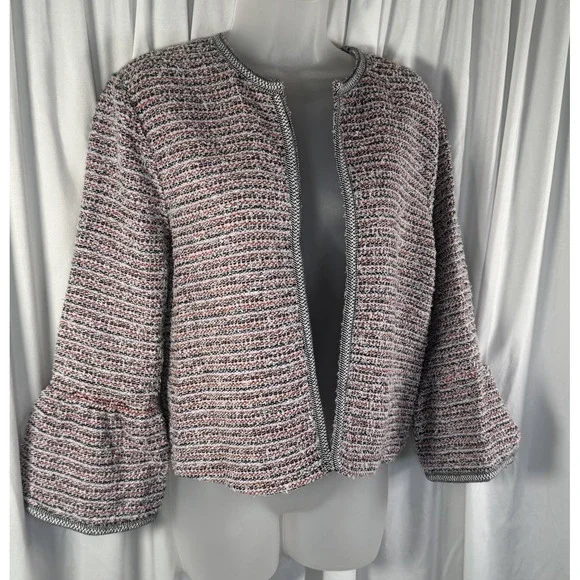 Ann Taylor LOFT Multi-Color Tweed Open Front‎ Bell Sleeve Jacket S Preppy 89-13 - Picture 10 of 12